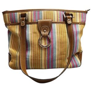 Vintage Etienne Aigner Shoulder Bag Womens Multi Striped Canvas Leather Straps